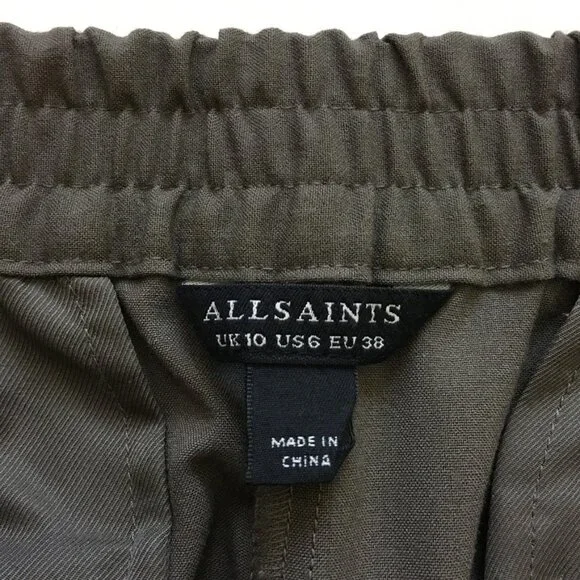 All Saints Size 6 Green Pleated Front Tapered Leg Pull On Stretch Trouser Pants - Picture 9 of 12